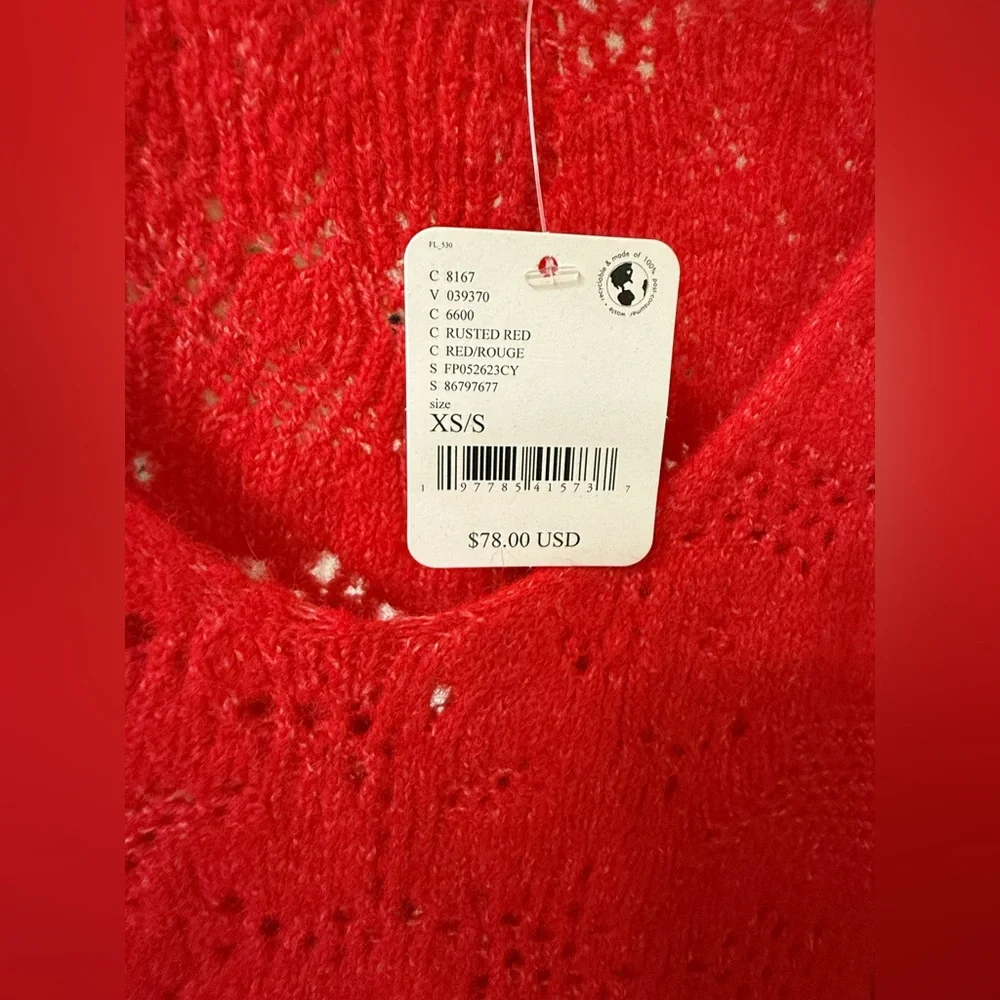 NWT Intimately Free People Oversized Open Knit Sweater XS/S Red Boho